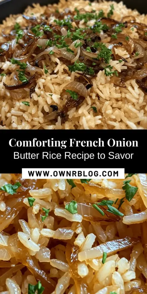 Discover the comfort of French Onion Butter Rice, a delicious fusion inspired by the classic French onion soup. This cozy dish melts caramelized onions and rich butter into fluffy long-grain rice, creating a savory, satisfying meal. Perfect as a side or a main course, it’s easy to prepare and perfect for sharing with loved ones. Elevate your dinner with this warm, nostalgic recipe that nourishes both body and soul! #ComfortFood #FrenchCuisine #RiceRecipes #HomeCooking #Foodie