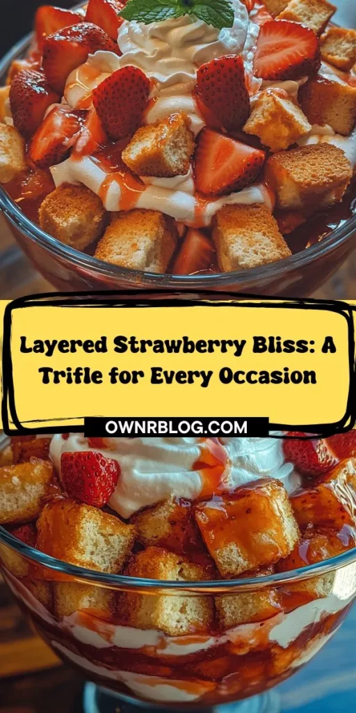 Indulge in the refreshing sweetness of summer with our Strawberry Bliss Trifle! This layered dessert combines fresh strawberries, moist pound cake, and luscious whipped cream for a visually stunning treat perfect for any occasion. Easy to prepare and delightful to serve, it's an eye-catching addition to gatherings or a sweet finale to any meal. Dive into our recipe for tips on selecting the best ingredients and layering techniques! #StrawberryDessert #Trifle #SummerTreat #DessertIdeas #CookingTips