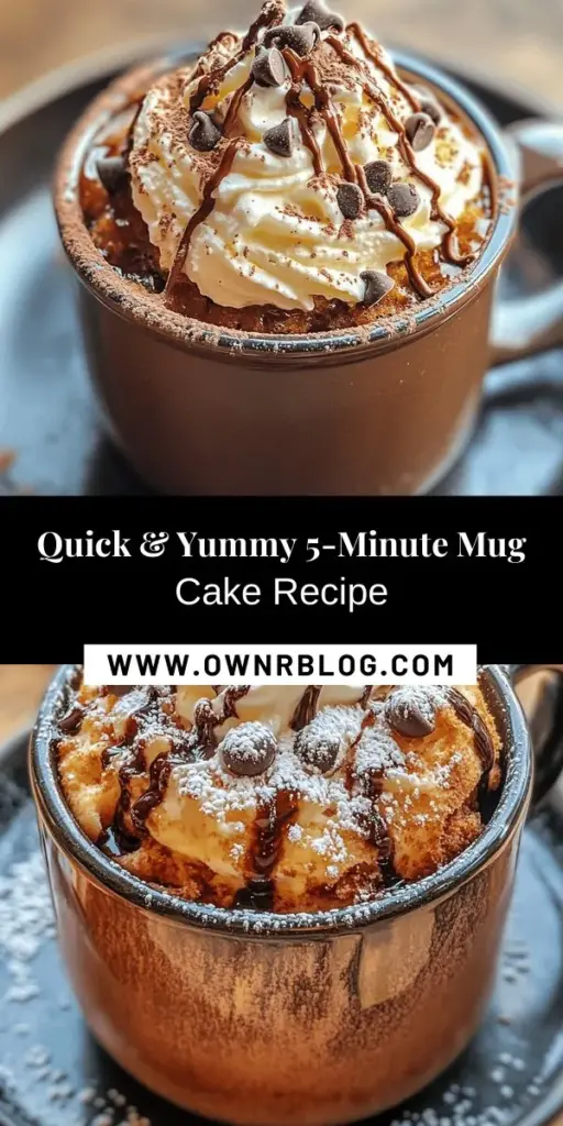 Craving something sweet but short on time? Try this 5-Minute Mug Cake Delight! This quick and easy dessert is perfect for a single serving of warm, chocolatey goodness. Just mix simple ingredients in a mug and microwave for a delicious treat in minutes. Ideal for busy days or late-night cravings, mug cakes offer endless customization options. Experience instant satisfaction with minimal cleanup! #MugCake #QuickDessert #ChocolateLover #BakingMadeEasy #EasyRecipes #SweetTreats