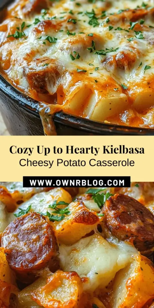 Warm up your winter nights with this Hearty Kielbasa Sausage Cheesy Potato Casserole! This comforting dish combines tender potatoes, savory kielbasa sausage, and a blend of creamy cheeses, creating a filling meal that is perfect for family gatherings. Easy to make and delicious to eat, it's sure to be a hit at your next dinner. Customize it to your taste with veggies and spices for a personalized touch! #Kielbasa #Casserole #ComfortFood #CheesyPotatoes #WinterRecipes