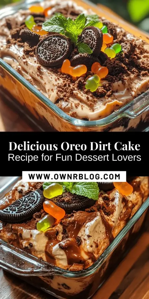 Indulge in the nostalgia of childhood with this decadent Oreo Dirt Cake! This fun dessert layers creamy chocolate pudding, rich cream cheese, and crunchy Oreo crumbles for a delightful treat that’s perfect for gatherings and parties. With options to customize with gummy worms or mint leaves, it’s a hit for both kids and adults. Easy to make and utterly delicious, it’s sure to impress your guests! Get the recipe now! #OreoDirtCake #DessertRecipe #FunBaking #SweetTreats #NostalgicDessert