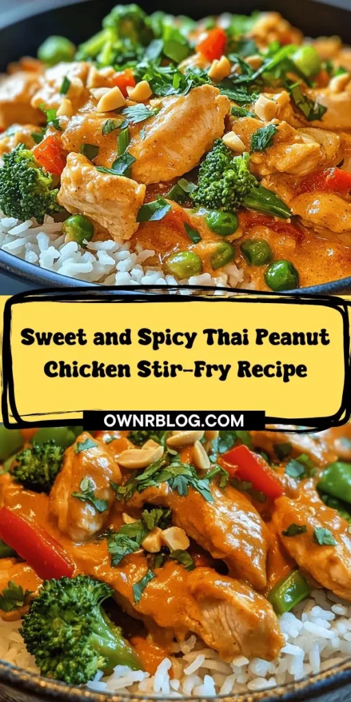 Discover the vibrant flavors of Thai cuisine with this delicious Thai Peanut Chicken Stir-Fry! This easy recipe features tender chicken and crisp veggies coated in a rich, creamy peanut sauce that's perfect for busy weeknights or weekend gatherings. Customize it to suit your taste and enjoy a quick, nutritious meal that balances sweet, salty, and spicy flavors. Elevate your dinner with this delightful dish! #ThaiFood #StirFry #HealthyRecipes #CookingAtHome #Foodie