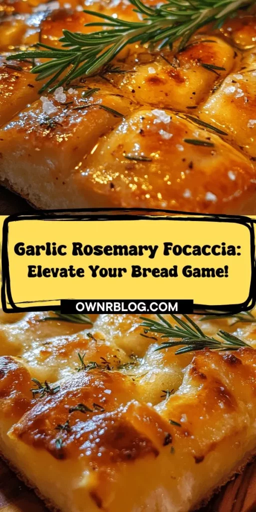 Discover the irresistible flavors of Garlic Rosemary Focaccia Bread, a delicious twist on a traditional Italian classic. This homemade bread features fresh garlic and aromatic rosemary, making it perfect as a side dish or standalone snack. Enjoy the rewarding process of baking while using quality ingredients for an unbeatable flavor. Impress your loved ones with this easy recipe and fill your kitchen with mouthwatering scents. #Focaccia #HomemadeBread #ItalianRecipes #BakingJoy #GarlicRosemaryFocaccia