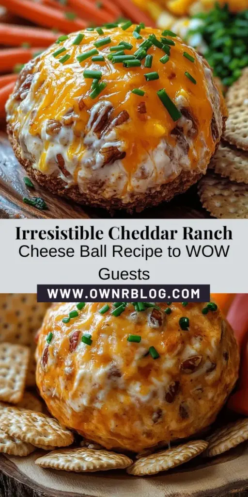 Discover the ultimate crowd-pleaser with this Creamy Irresistible Cheddar Ranch Cheese Ball recipe! Perfect for parties, potlucks, or a cozy night in, this easy-to-make appetizer features a delightful blend of cream cheese, sharp cheddar, tangy feta, and zesty ranch seasoning. With an irresistible crunchy nut coating, it’s not just delicious but also a stunning centerpiece. Serve with fresh veggies or your favorite crackers for a memorable treat! #CheeseBall #PartyFood #Appetizers #CheeseLovers #EasyRecipes #DeliciousSnacks #RanchFlavors