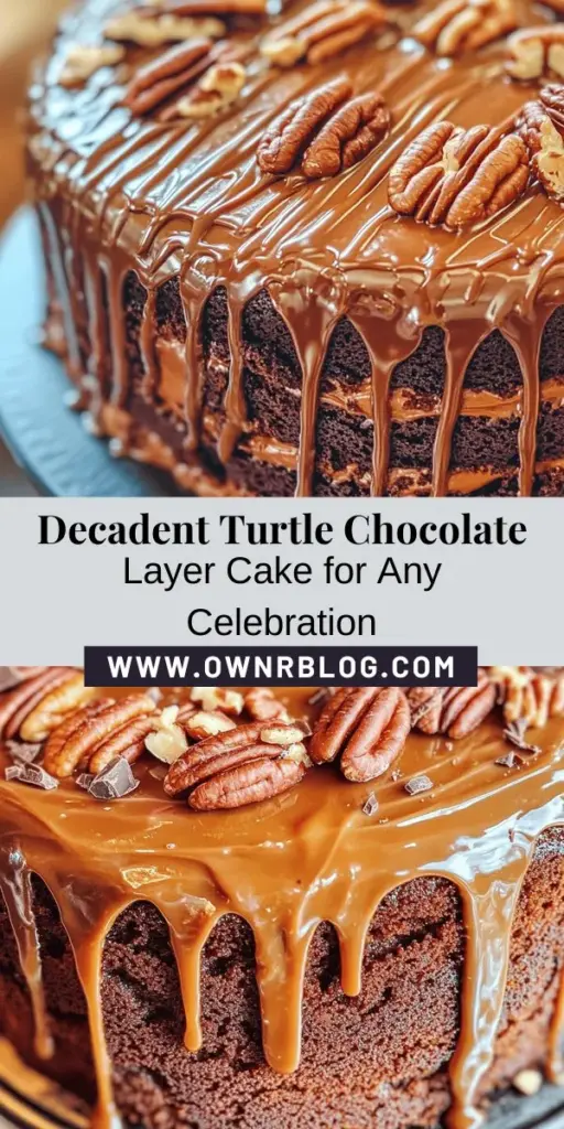 Treat yourself to a slice of decadent Turtle Chocolate Layer Cake! This irresistible dessert features rich chocolate, buttery caramel, and crunchy pecans, creating a heavenly blend of flavors. Perfect for birthdays or special gatherings, this cake is more than just dessert—it's an experience! Follow our detailed guide to create a show-stopping centerpiece that will wow your guests. #TurtleCake #ChocolateLover #DessertGoals #BakingAtHome #SweetTreats #LayerCake #CaramelDelight