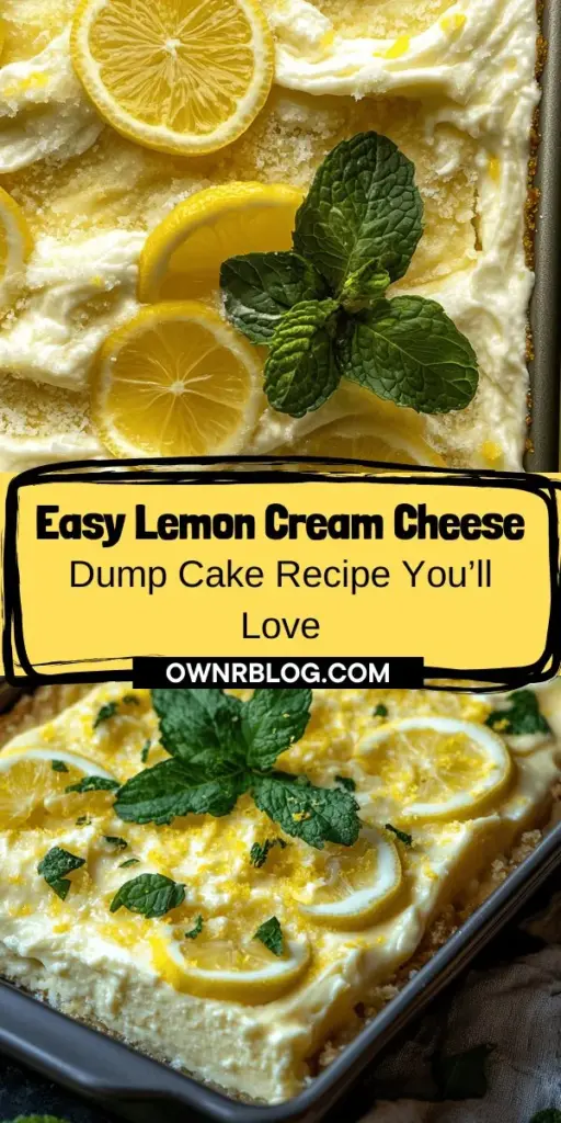 Discover the irresistible Lemon Cream Cheese Dump Cake, a simple yet delicious dessert that perfectly blends sweet and tart flavors. This easy-to-make treat combines creamy cheese and zesty lemon for a refreshing delight, ideal for summer gatherings or cozy dinners. With minimal prep, you can impress family and friends with this delightful dessert. Enjoy every bite of citrus bliss! #DessertRecipes #CitrusDessert #DumpCake #BakingFun #EasyBaking #LemonLovers