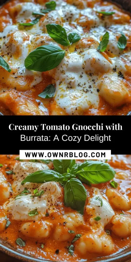 Savor the delightful flavors of Creamy Tomato Gnocchi with Burrata, a dish that beautifully combines comfort with sophistication. Pillowy gnocchi are enveloped in a luscious creamy tomato sauce, enhanced by the melt-in-your-mouth burrata. Perfect for a cozy dinner or a gathering, this recipe is versatile and easy to make, whether you choose store-bought or homemade gnocchi. Ready to impress? Dive into this culinary journey! #Gnocchi #Burrata #ItalianCuisine #PastaLovers #ComfortFood #Foodie