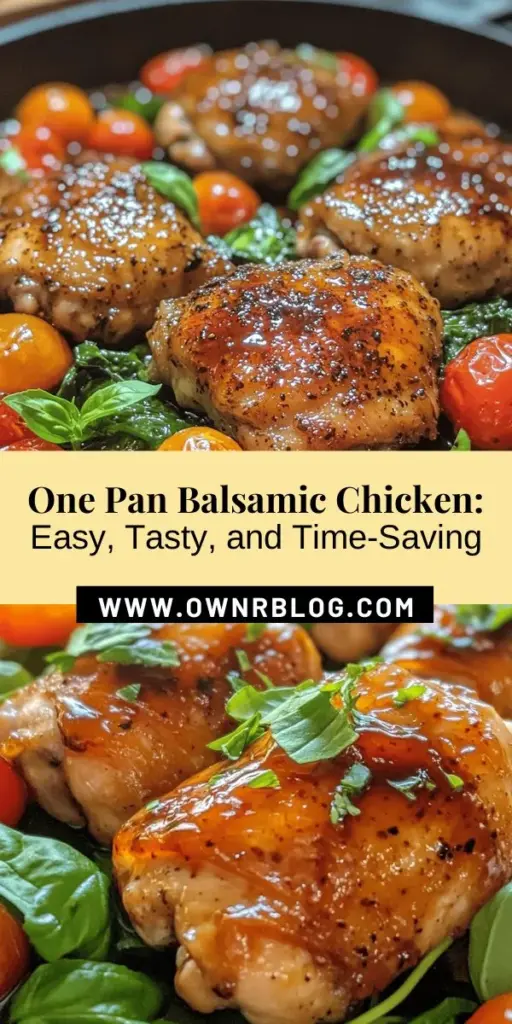 Discover the joy of effortless cooking with Savory One Pan Balsamic Chicken Delight! This mouthwatering dish combines juicy chicken thighs with tangy balsamic vinegar, sweet honey, cherry tomatoes, and fresh spinach, all in one pan. It's delicious, visually stunning, and perfect for busy weeknights. Elevate your home cooking with this easy recipe, packed with nutrients and flavors. Try it today! #OnePanMeals #BalsamicChicken #EasyRecipes #HealthyEating #MealPrep