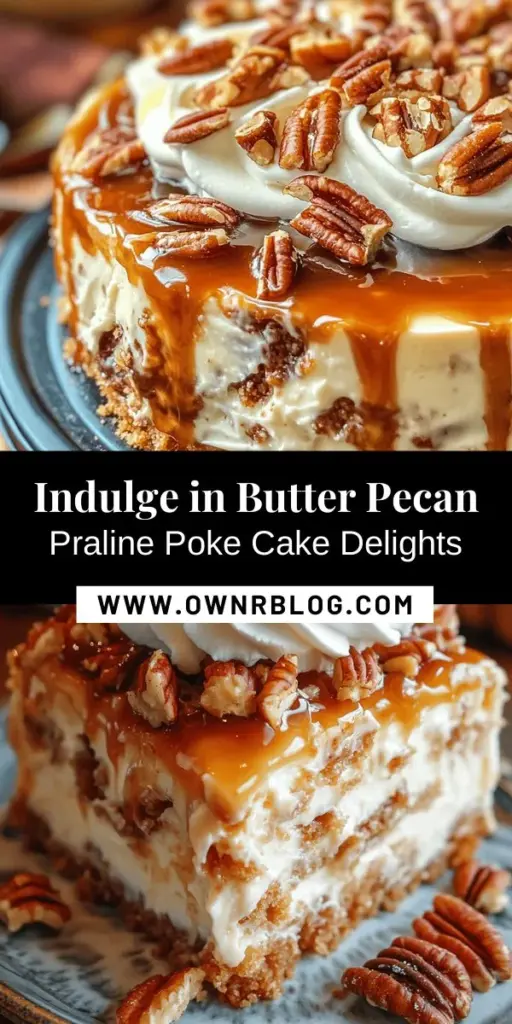 Indulge your sweet tooth with this Decadent Butter Pecan Praline Poke Cake! A perfect blend of moist vanilla cake soaked in a rich pecan praline sauce and topped with fluffy whipped cream, it's an irresistible treat for any occasion. This easy-to-follow recipe will impress your family and friends, turning any gathering into a special celebration. Discover the joy of poke cakes today! #PokeCake #Dessert #Baking #ButterPecan #Praline #Yummy #RecipeShare