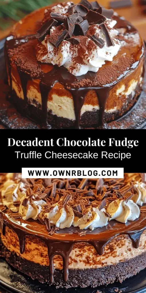 Dive into the world of dessert indulgence with a decadent chocolate fudge truffle cheesecake that’s sure to wow! This recipe brings together a crunchy chocolate cookie crust, a rich fudge truffle layer, and a creamy cheesecake filling, all topped with a glossy ganache. Perfect for celebrations or a sweet treat, every slice promises to be a chocolate lover's dream. Discover the joy of baking this luxurious dessert today! #ChocolateCheesecake #DessertLovers #BakingRecipes #SweetTreats #IndulgentDessert