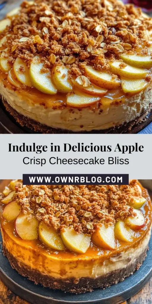 Indulge in the delicious fusion of flavors with this Apple Crisp Cheesecake recipe! Experience the creamy richness of cheesecake layered with spiced apples and topped with a crunchy crisp. Perfect for autumn gatherings or any special occasion, this dessert brings nostalgia and warmth to every bite. Elevate your dessert game and impress your family and friends with this mouthwatering treat. #AppleCrispCheesecake #DessertRecipe #FallBaking #CheesecakeLove #BakingJoy