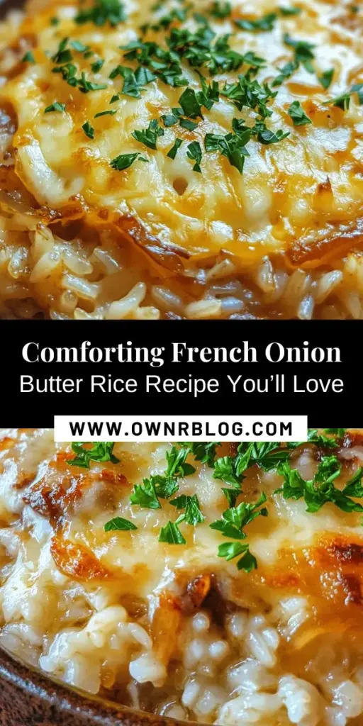 Discover the comforting delight of French Onion Butter Rice! This creamy, buttery dish turns classic French onion soup into a satisfying rice meal, perfect for dinner or as a side. With sweet caramelized onions, aromatic garlic, and melty Gruyère cheese, every bite is a warm embrace. Dive into this recipe that blends rich flavors and textures, making it a must-try for cozy gatherings. #FrenchOnionButterRice #ComfortFood #DeliciousRecipes #HomeCooking #CheesyGoodness #EasyDinnerIdeas