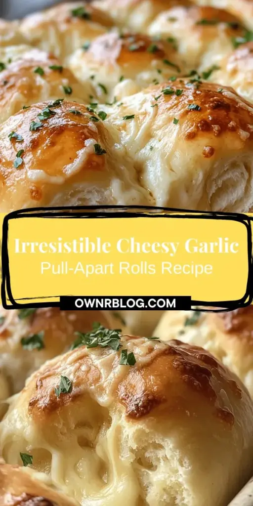 Indulge in the ultimate comfort food with these cheesy garlic pull-apart rolls! Perfectly fluffy and filled with gooey cheese and garlic, they can elevate any meal or be the star of your next gathering. Easy to make and deliciously addictive, these rolls are a must-try for anyone who loves homemade bread. Ideal for family dinners, potlucks, or cozy nights in. Share the joy of baking and impress your loved ones! #ComfortFood #Baking #CheesyGarlicRolls #HomemadeBread #Foodie #Yummy #CookingAtHome