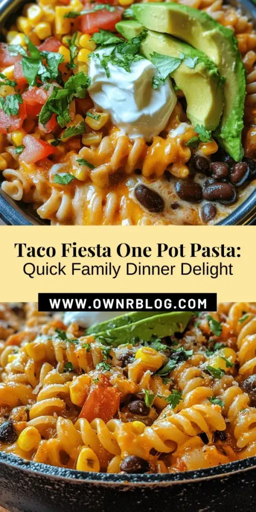 Dive into the vibrant and delicious world of Taco Fiesta One Pot Pasta! This easy family meal combines the beloved flavors of tacos with comforting pasta, all prepared in just one pot. Perfect for busy nights, this dish is loaded with savory ground meat, fresh veggies, and zesty taco seasoning. Elevate your dinner routine with this nutritious, customizable recipe that will please everyone at the table. Try it tonight! #OnePotMeal #TacoFiesta #FamilyDinner #PastaRecipe #EasyRecipes #Foodie