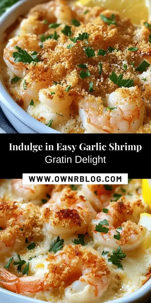 Discover the ultimate comfort food with this easy Garlic Shrimp Gratin recipe! Featuring succulent shrimp, a creamy garlic sauce, and a crispy topping, it's perfect for dinner parties or cozy nights in. This dish is not only delicious but visually stunning too. Impress your guests with minimal effort while enjoying the nutritional benefits of garlic and shrimp. Dive into this indulgent yet simple recipe! #GarlicShrimp #Gratin #DinnerIdeas #HealthyEating #SeafoodLovers #ComfortFood