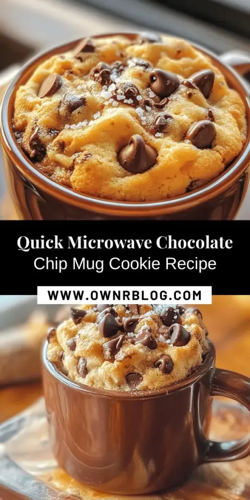 Craving a warm, gooey chocolate chip cookie but short on time? Try this Microwave Chocolate Chip Mug Cookie Delight! In just minutes, you can create a delicious single-serving cookie right in your microwave with minimal ingredients. Perfect for busy lifestyles, college students, or anyone needing a quick sweet fix. Serve it with ice cream or drizzle with chocolate sauce for an extra treat! #MugCookie #DessertInMinutes #ChocolateChipCookie #EasyRecipes #CookingInMicrowave