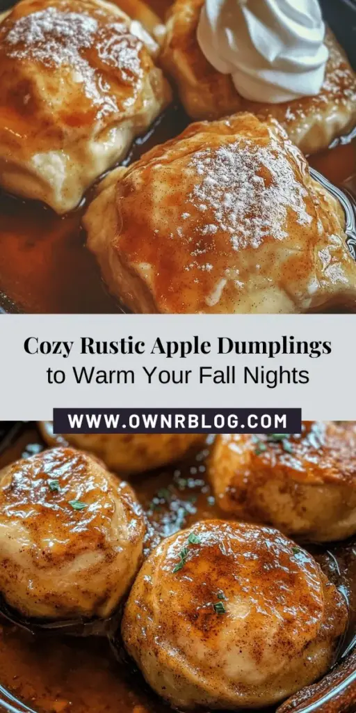 Fall in love with the cozy comfort of Rustic Country Apple Dumplings! This heartwarming dessert features tender, flaky pastry enveloping sweet Granny Smith apples, perfectly spiced with cinnamon and sugar. Experience a slice of history with each bite, as these dumplings are a nostalgic reminder of family gatherings and cherished recipes. Serve them warm with vanilla ice cream or whipped cream for an extra scrumptious treat! #AppleDumplings #ComfortFood #FallDesserts #Baking #FamilyRecipes #Nostalgia #HomemadeTreats