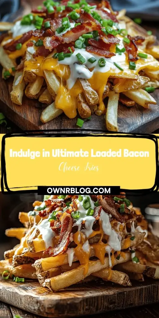 Indulge in the ultimate comfort food with this Loaded Bacon Cheese Fries recipe! Crispy russet potatoes are topped with thick-cut bacon, melty cheddar cheese, and fresh garnishes for a dish that’s perfect for any occasion. Easy to make, this recipe allows for endless customization, so feel free to add your favorite toppings. Whether for game day or a cozy night in, these loaded fries are sure to impress your guests! #BaconCheeseFries #ComfortFood #Recipe #Fries #Delicious #Foodie