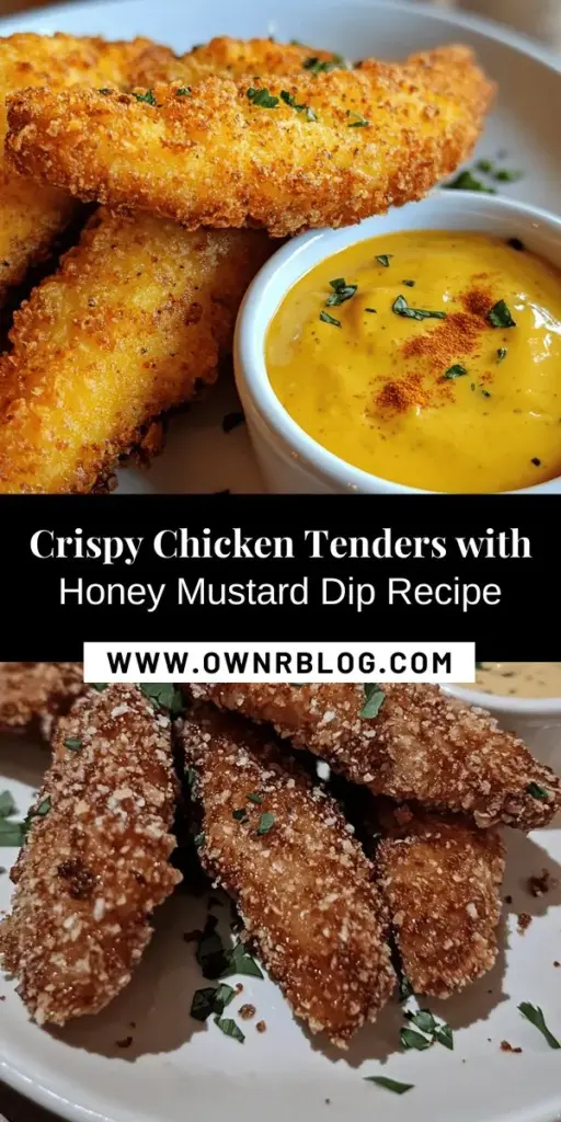 Indulge in the delight of crispy chicken tenders paired with a sweet and tangy honey mustard dip! This homemade recipe allows you to skip the preservatives while enjoying the perfect blend of flavors and textures. Each tender boasts a golden, crunchy exterior and juicy interior that appeals to the whole family. Perfect for weeknight dinners, parties, or game days! Try this easy recipe today and elevate your comfort food experience! #ChickenTenders #HoneyMustardDip #ComfortFood #HomemadeRecipes #Yummy