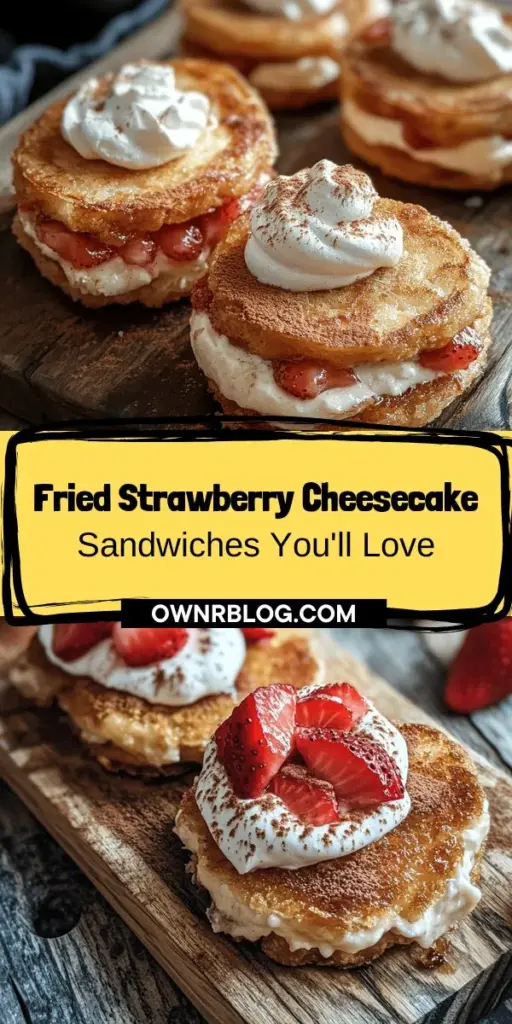 Indulge in the delightful flavors of Fried Strawberry Cheesecake Sandwiches! This tasty treat combines a crispy exterior with a creamy cheesecake filling and fresh strawberries, making it perfect for any occasion. Whether it's a gathering or a cozy night in, these sandwiches will impress your loved ones. Explore endless customization options and elevate your dessert game with this fun recipe! #FriedStrawberryCheesecake #DessertIdeas #Yummy #SweetTreats #Foodie #CookingFun #IndulgentDesserts