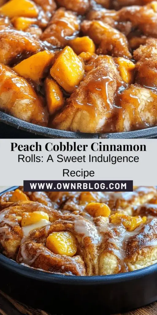 Dive into the sweet delight of Peach Cobbler Cinnamon Rolls! This mouthwatering recipe combines soft, fluffy rolls with juicy peaches and a warm cinnamon-sugar filling, topped off with a rich glaze. Perfect for breakfast, brunch, or dessert, these rolls are sure to impress your family and friends. Experience the harmony of two classic desserts with a step-by-step guide that makes baking easy and fun. #PeachCobbler #CinnamonRolls #BakingRecipe #DessertLovers #SweetTooth