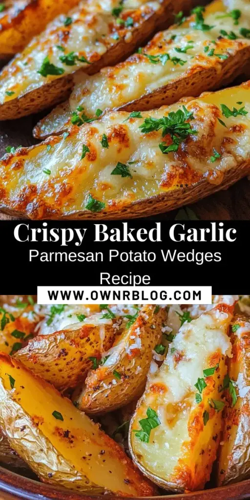 Indulge in the ultimate comfort food with these Baked Garlic Parmesan Potato Wedges! Crispy on the outside and tender on the inside, these wedges are coated in garlic and topped with rich Parmesan cheese, making them a crowd-pleaser. Perfect as a side dish, snack, or appetizer, this recipe is simple to follow and fun to make. Elevate your dining experience with this deliciously satisfying treat! #BakedPotatoWedges #ComfortFood #GarlicParmesan #EasyRecipes #FoodieFavorites