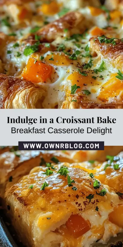 Start your day on a delicious note with this Croissant Bake Breakfast Casserole! This rich and creamy dish takes buttery croissants to new heights, soaked in a flavorful egg custard and customizable with your favorite meats and veggies. Perfect for brunch gatherings or a cozy family breakfast, it's sure to impress. Easy to prepare and packed with delectable flavors, this casserole is a breakfast game-changer! #BreakfastCasserole #CroissantBake #BrunchIdeas #YummyRecipes #ComfortFood