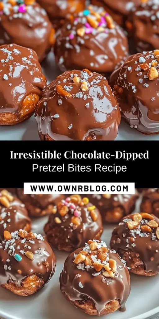 Discover the perfect blend of sweet and salty with homemade chocolate-dipped pretzel bites! These crowd-pleasers are easy to make and great for any occasion, from movie nights to parties. With just a few simple ingredients like mini pretzels, semi-sweet chocolate, and optional toppings, you can customize them to your taste. Wow your friends and family with these irresistible treats that combine crunchy, salty pretzels and rich chocolate. #ChocolateDipped #Pretzels #SweetAndSalty #HomemadeTreats #SnackIdeas