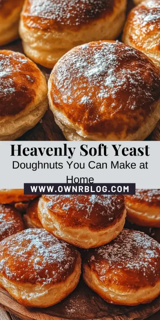 Indulge in the joy of homemade treats with these Heavenly Soft Yeast Doughnuts! This delightful recipe guides you through the process of creating fluffy, flavorful doughnuts from scratch. With fresh ingredients and personalized flavors, you have the power to make these comforting delights just the way you like them. Perfect for breakfast or dessert, these doughnuts are sure to bring smiles to your loved ones. Get ready to fry up some happiness! #YeastDoughnuts #HomemadeTreats #BakingJoy #ComfortFood #DoughnutRecipe #SweetIndulgence #FoodieFun #BakingAtHome