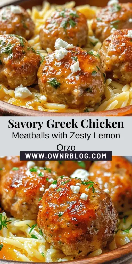 Discover the vibrant flavors of Greece with this Easy Greek Chicken Meatballs with Lemon Orzo recipe! Enjoy tender chicken meatballs infused with zesty lemon and served on a bed of fluffy orzo pasta for a delightful weeknight dinner. Packed with fresh herbs, feta cheese, and wholesome ingredients, this dish is not only satisfying but also nutritious. Perfect for any occasion, it's a must-try for fans of Mediterranean cuisine! #GreekFood #Meatballs #HealthyRecipes #LemonOrzo #MediterraneanDiet