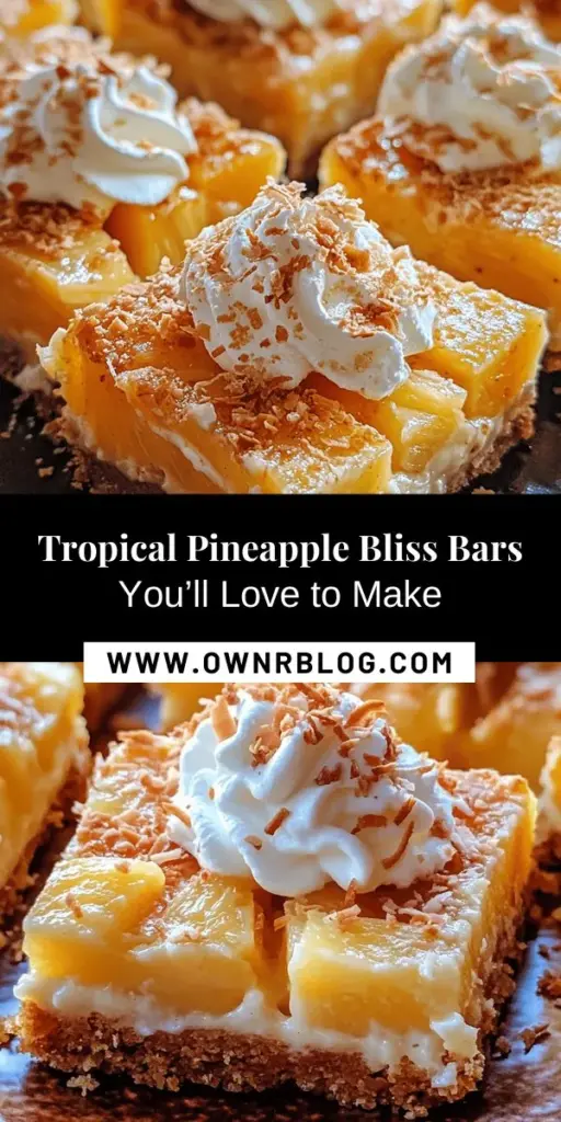 Dive into a tropical paradise with these Irresistible Pineapple Bliss Bars! Combining fresh pineapple, a rich graham cracker crust, and a light whipped cream topping, these bars are the perfect summer treat any time of the year. Simple to make and deliciously satisfying, they are ideal for gatherings, picnics, or just a sweet indulgence at home. Elevate your dessert game with this delightful recipe! #PineappleBlissBars #TropicalDessert #SummerTreats #BakingJoy #EasyDesserts