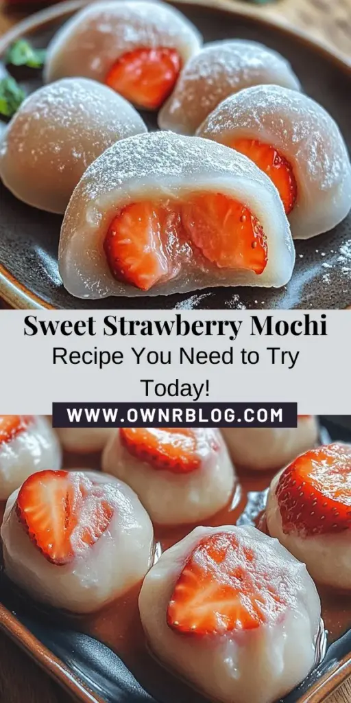 Master the art of making delicious strawberry mochi with this easy recipe! This traditional Japanese treat combines the chewy texture of mochi with the sweet burst of fresh strawberries, creating a delightful dessert that’s perfect for any gathering. The simple steps, quality ingredients, and a touch of creativity will impress your friends and family. Discover the joys of homemade mochi today! #StrawberryMochi #MochiRecipe #JapaneseDessert #CookingAtHome #SweetTreats