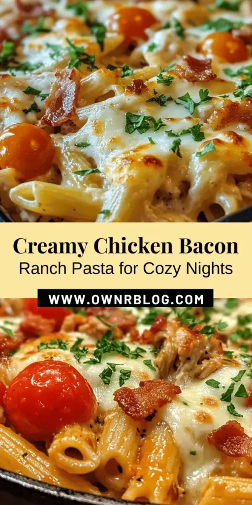 Indulge in the comforting flavors of Creamy Chicken Bacon Ranch Pasta! This easy and satisfying dish features tender penne pasta coated in a rich ranch-infused cream sauce, combined with juicy chicken, crispy bacon, and bright cherry tomatoes. Perfect for weeknight dinners or gatherings, it's a delicious way to bring family and friends together. Ready to impress? Find the full recipe and make this creamy delight tonight! #Pasta #DinnerRecipe #ComfortFood #ChickenBaconRanch #CookingAtHome