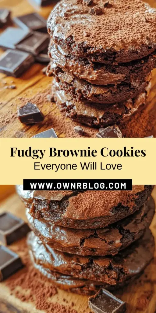 Satisfy your chocolate cravings with fudgy chocolate brownie cookies! This delightful recipe combines the rich, gooey texture of brownies with the traditional crisp edges of cookies, making it a perfect treat for any occasion. Easy to make with simple ingredients, these cookies are sure to impress friends and family. Tasty variations and serving suggestions are included. Get ready to indulge! #BrownieCookies #ChocolateLovers #Baking #Desserts #Yummy #RecipeIdeas #HomemadeTreats