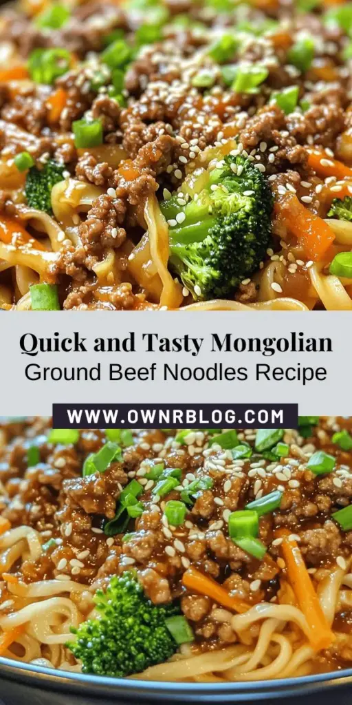 Discover the irresistible flavors of Mongolian Ground Beef Noodles with this quick and easy recipe! Perfect for busy weeknights, this dish combines tender ground beef, vibrant vegetables, and savory sauces over egg noodles for a hearty meal everyone will love. In just 25 minutes, you can create a delicious blend of protein and nutrients that’s sure to become a family favorite. Give it a try tonight! #MongolianNoodles #QuickRecipes #FamilyDinner #GroundBeef #EasyCooking