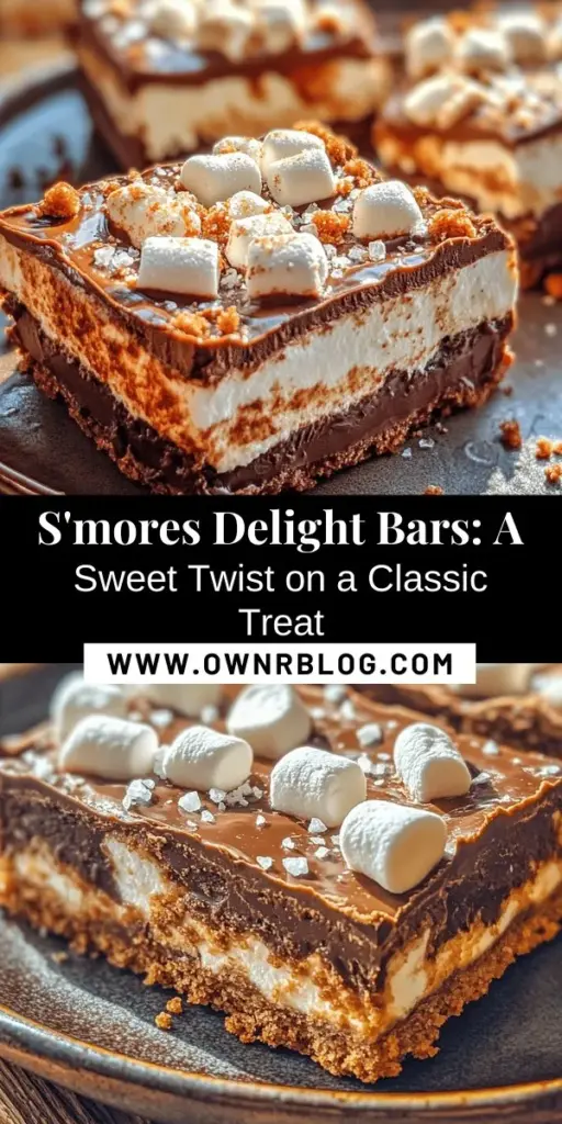 Indulge in the sweet nostalgia of S'mores Delight Bars, a fun twist on the classic campfire treat! These easy-to-make bars blend graham crackers, gooey chocolate, and fluffy marshmallows, perfect for gatherings or cozy nights in. Enjoy their rich flavors and delightful textures while creating new memories. Try this recipe today! #SmoresDelightBars #DessertRecipes #NostalgicTreats #BakingFun #SweetTreats #EasyDesserts #S'mores