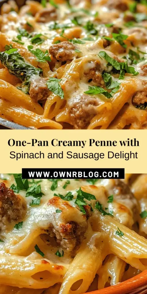 Savor the comfort of Hearty One-Pan Creamy Penne with Spinach and Italian Sausage, a delightful dish that's perfect for any occasion! This easy one-pan recipe combines flavorful Italian sausage, fresh spinach, and a creamy sauce for a satisfying meal that saves on cleanup. Whether you’re cooking for family dinners or gatherings, this dish is sure to impress. Dive into this comforting pasta experience tonight! #OnePanPasta #CreamyPenne #ComfortFood #DinnerIdeas #ItalianRecipes #PastaLovers #RecipeOfTheDay