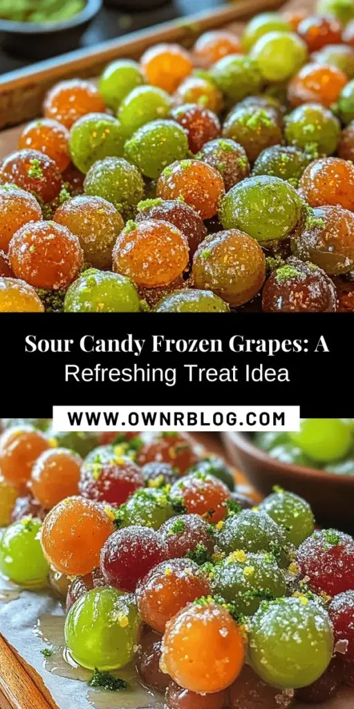 Looking for a refreshing snack that combines health and indulgence? Try Sour Candy Frozen Grapes! This fun recipe combines sweet, seedless grapes with tangy sour candy powder for a delicious treat that's perfect for summer. Easy to make and perfect for parties or a guilt-free snack, these frozen grapes offer a satisfying crunch along with the health benefits of fresh fruit. Get creative with your coatings and enjoy this vibrant, tasty treat! #FrozenSnacks #HealthyTreats #SourCandy #Grapes #SummerSnacks #EasyRecipes #FruitDesserts