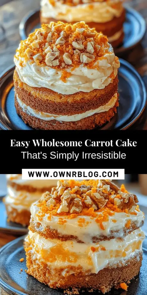 Indulge in the irresistible Wholesome Easy Carrot Cake Delight, a simple yet scrumptious dessert that's perfect for any occasion. This moist cake features freshly grated carrots, warm spices, and a creamy frosting, making it not only delicious but also nutritious. With easy-to-follow steps, even novice bakers can create this classic treat. Discover the joy of baking and enjoy a guilt-free slice! #CarrotCake #Baking #Dessert #HealthyEating #HomemadeDelight #ComfortFood