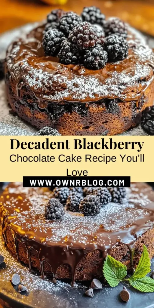 Indulge in the heavenly flavors of Blackberry Chocolate Cake, where rich chocolate meets the tart sweetness of fresh blackberries. This easy-to-make cake is perfect for celebrations or a cozy night in. With its delightful balance of flavors and stunning visuals, it's sure to impress friends and family. Ready to bake a memorable dessert that’s packed with joy? Try this recipe today! #BlackberryChocolateCake #DessertIdeas #BakingLove #ChocolateLovers #HomemadeDelights