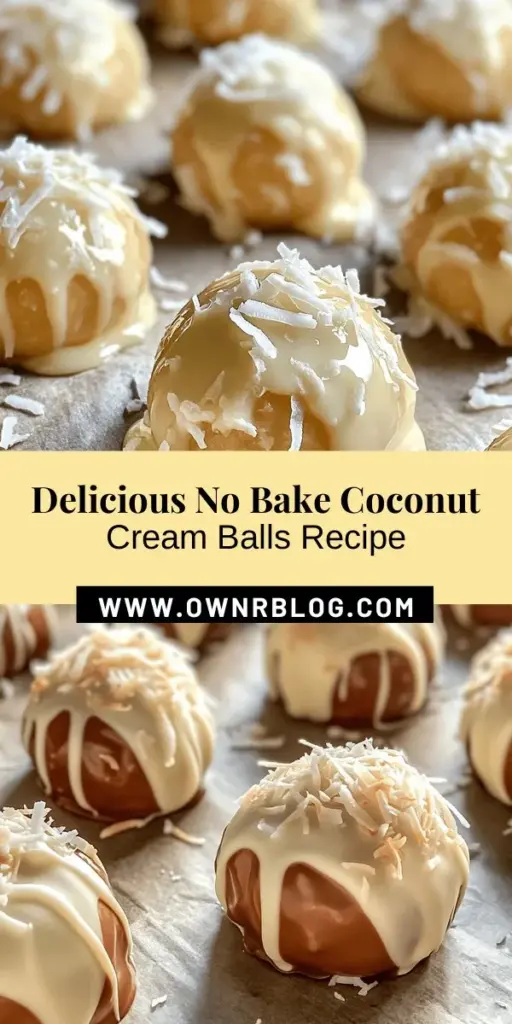 Discover the delight of Easy No Bake Coconut Cream Balls! These tasty treats combine creamy textures with rich coconut flavor, perfect for any occasion. Quick and effortless to make, they’re an ideal choice for spontaneous gatherings or indulgent snacks. Enjoy the health benefits of coconut while treating your sweet tooth! Customize with coatings or flavors for a unique twist. Get ready to impress! #NoBakeDesserts #CoconutCreamBalls #SweetTreats #EasyRecipes #DessertIdeas #HomemadeDesserts