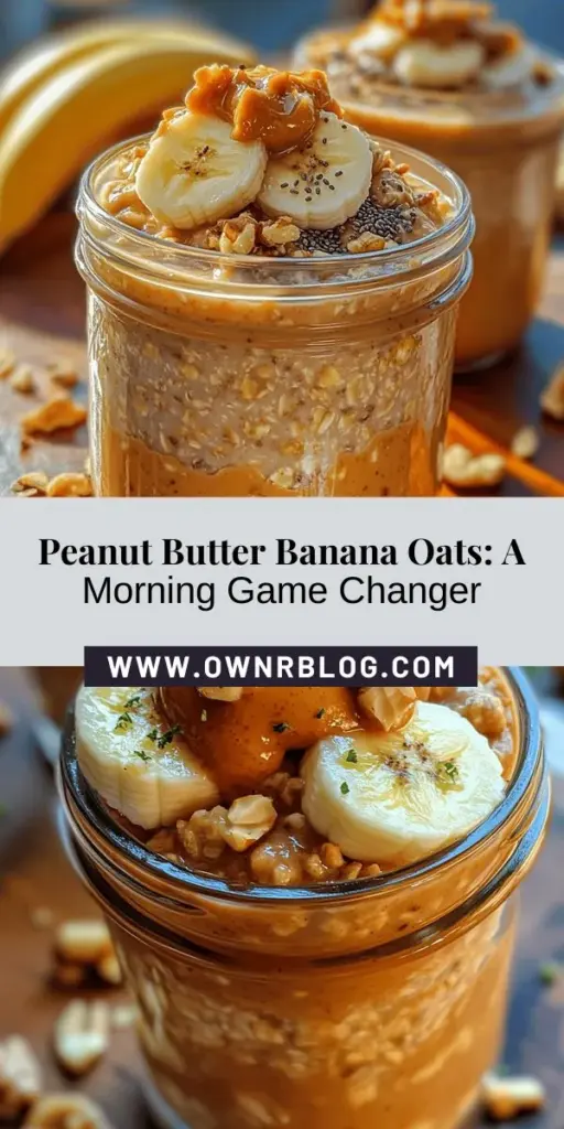 Discover the tasty and nutritious Peanut Butter Banana Delight Oats, the perfect overnight breakfast that combines rolled oats, ripe bananas, and creamy peanut butter. This easy recipe allows for customization to fit any dietary needs and is ideal for busy mornings. Packed with fiber, protein, and essential vitamins, it delivers sustained energy and satisfaction. Try it today for a delicious start to your day! #HealthyBreakfast #OvernightOats #MealPrep #NutritiousEats #PeanutButterBanana #BreakfastIdeas