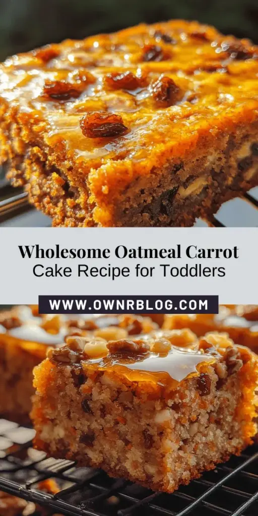 Create delicious memories with this Easy Oatmeal Carrot Cake for toddlers! Packed with healthy ingredients like rolled oats, carrots, and applesauce, this cake is a tasty yet nutritious treat perfect for little ones. Quick and easy to prepare, it offers essential vitamins and is free of refined sugar. A wonderful way to introduce healthy eating habits early on, this delightful dessert is sure to become a family favorite! #ToddlerFood #HealthyEating #CarrotCake #Oatmeal #KidsRecipes #WholesomeSnacks