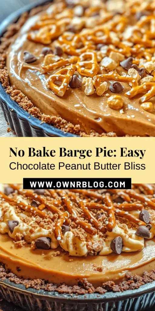 Looking for an irresistible dessert that’s easy to make? Try the No Bake Barge Pie! This creamy, chocolatey delight combines a crunchy graham cracker crust with a rich peanut butter filling, and it requires no baking at all. Perfect for gatherings or simply a sweet indulgence, this pie can be made ahead and chilled for maximum flavor. Impress your guests and satisfy your cravings with this delicious treat! #NoBakeDessert #ChocolatePie #PeanutButterLovers #DessertRecipe #EasyRecipes #YummyTreats