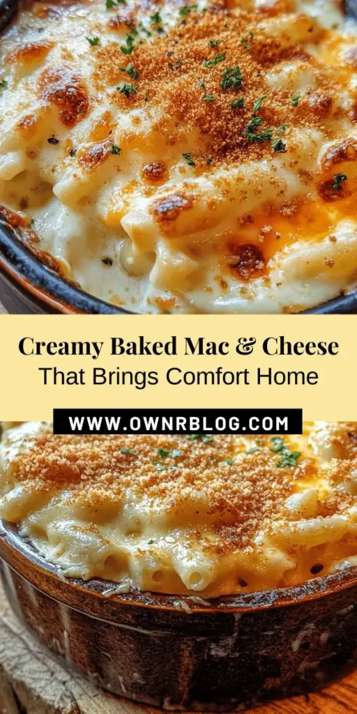 Craving the ultimate comfort food? Dive into this creamy comfort baked mac and cheese recipe that captures nostalgia and flavor in every bite. With a velvety cheese sauce made from sharp cheddar and Gruyère, this dish brings warmth and togetherness to any gathering. Perfect for family meals or cozy nights in, it's a delicious tradition that everyone will love. Discover the step-by-step guide and bring this heartwarming dish to your kitchen! #MacAndCheese #ComfortFood #BakedMacAndCheese #Foodie #HomemadeDelight #CheesyGoodness #RecipeShare