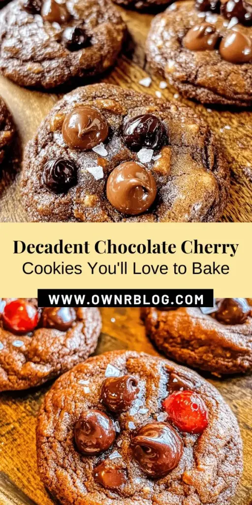 Treat yourself to the delightful Chocolate Cherry Indulgence Cookies, a perfect blend of rich chocolate and tart cherries. These soft, chewy cookies are ideal for any occasion, whether it's a festive gathering or a cozy night in. Their unique flavor and inviting aroma make them a must-try! Plus, they can be easily adapted for gluten-free or vegan diets. Bake a batch and elevate your snack game! #Baking #Dessert #Cookies #ChocolateCherry #HomemadeTreats #Yummy #SweetTreats