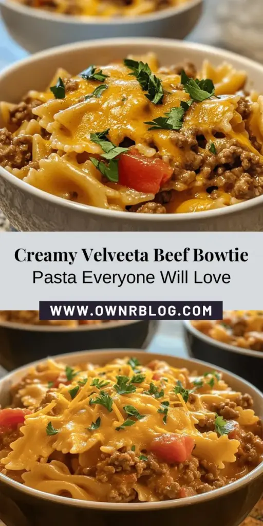 Indulge in the ultimate comfort food with Creamy Velveeta Beef Bowtie Delight! This quick and easy recipe is perfect for busy weeknights, combining creamy Velveeta cheese, savory ground beef, and bowtie pasta for a delicious family meal everyone will love. With simple ingredients and a satisfying flavor, it's sure to become a new favorite at your dinner table. Try it out and enjoy a cozy, hearty dinner tonight! #ComfortFood #FamilyRecipes #PastaLove #EasyDinner #Velveeta #BowtiePasta #DinnerIdeas