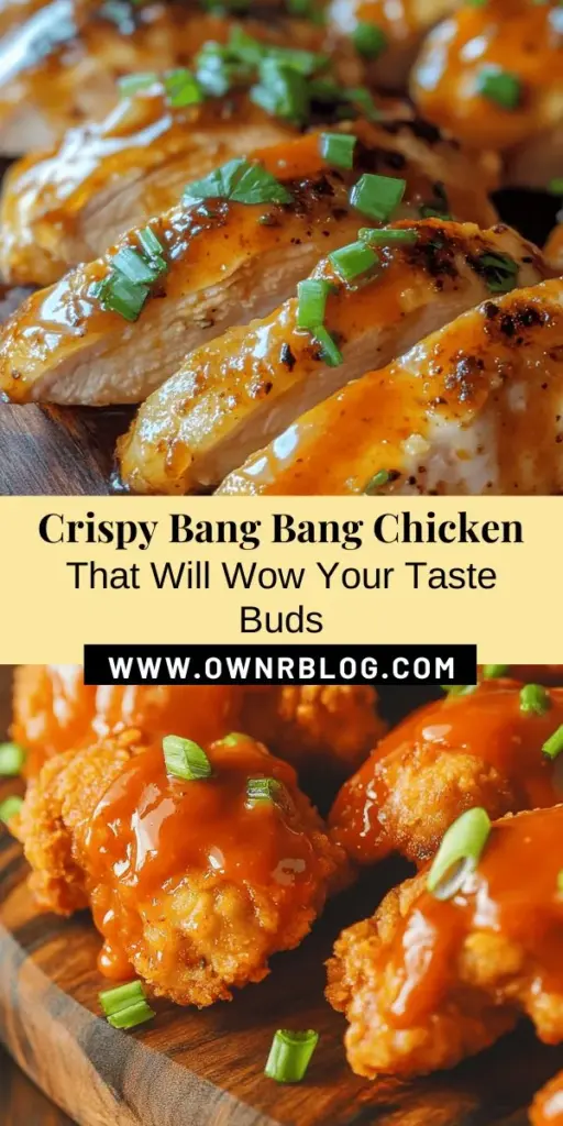 Indulge in the explosive flavors of Crispy Bang Bang Chicken Delight! This easy recipe combines perfectly fried chicken with a creamy, spicy sauce that tantalizes your taste buds. Ideal for dinner parties or cozy nights at home, this dish is both delicious and versatile. From its crispy exterior to the savory sauce, every bite is a burst of flavor. Don't miss out on this culinary adventure! #BangBangChicken #CrispyChicken #AsianCuisine #Foodie #RecipeIdeas #CookingAtHome #YummyFood #DinnerInspiration