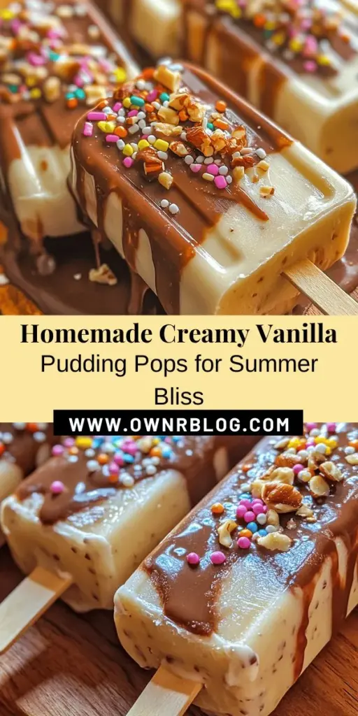 Beat the heat this summer with homemade creamy vanilla pudding popsicles! Easy to make and fully customizable, these pops are a nostalgic treat that everyone will love. Control the ingredients for a healthier option and get creative with flavors and toppings. Perfect for a fun family activity, these popsicles are sure to become a favorite. Dive into the world of these delightful frozen treats and make summer even sweeter! #Popsicles #SummerTreats #HomemadeDessert #HealthySnacks #VanillaPudding #FamilyFun