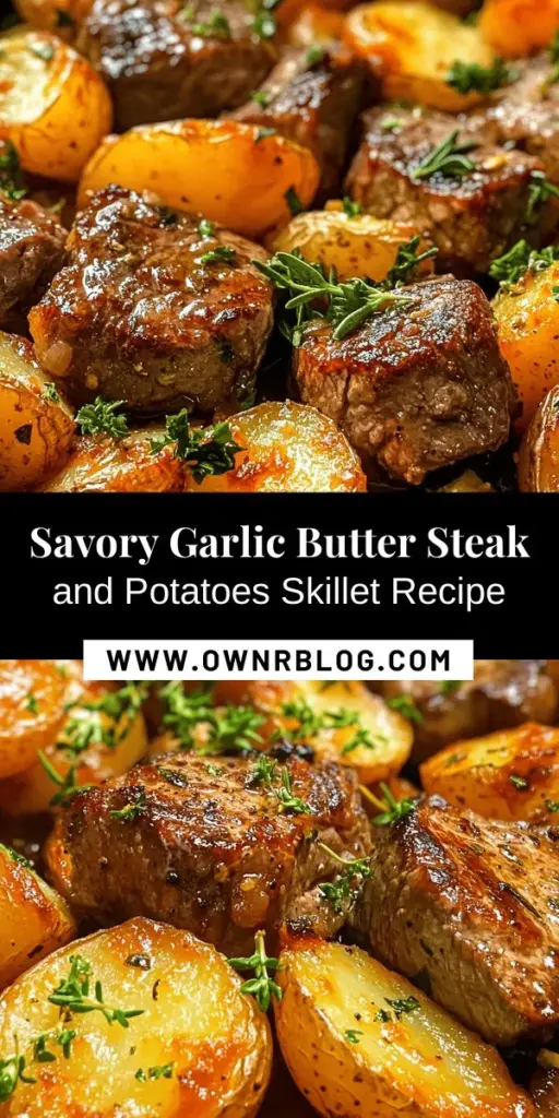 Savor the flavors of a comforting Garlic Butter Steak and Potatoes Skillet! This quick and easy one-pan meal combines juicy sirloin steak and crispy baby potatoes tossed in a rich garlic butter sauce. Perfect for weeknight dinners, this recipe ensures a restaurant-quality experience at home in under an hour. Elevate your meal with fresh herbs for added aroma and flavor. Get ready to impress with this delicious dish! #GarlicButter #SteakDinner #OnePanMeals #QuickRecipes #ComfortFood